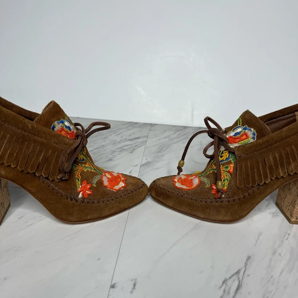 Tory Burch Huntington Fringe Brown Suede Beaded Bootie 5M